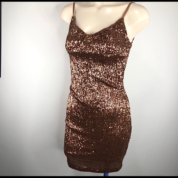 HONEY BUM Dresses & Skirts - HONEY BUM sequin COPPER BRONZE SPARKLE Dress GLAM party metallic Mini dress